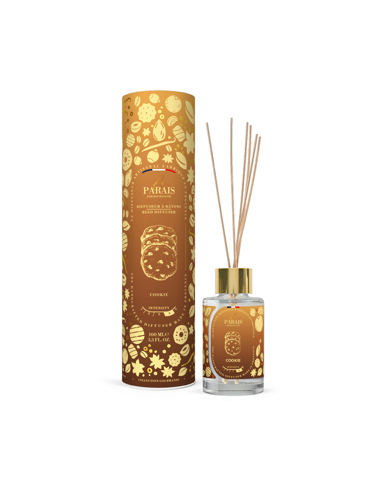 Diffuseur de parfum Cookie 100 ml et son étui doré, Le Paraïs