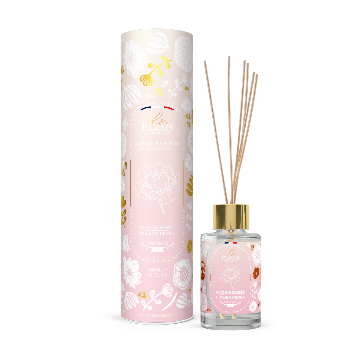 Diffuseur de parfum Pivoine Dorée 100 ml, Le Paraïs